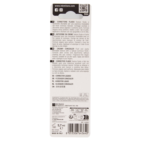 MB Milano Silky Concealer Correttore Fluido Media Coprenza Finish Naturale Dark n° 03 5,7 ml
